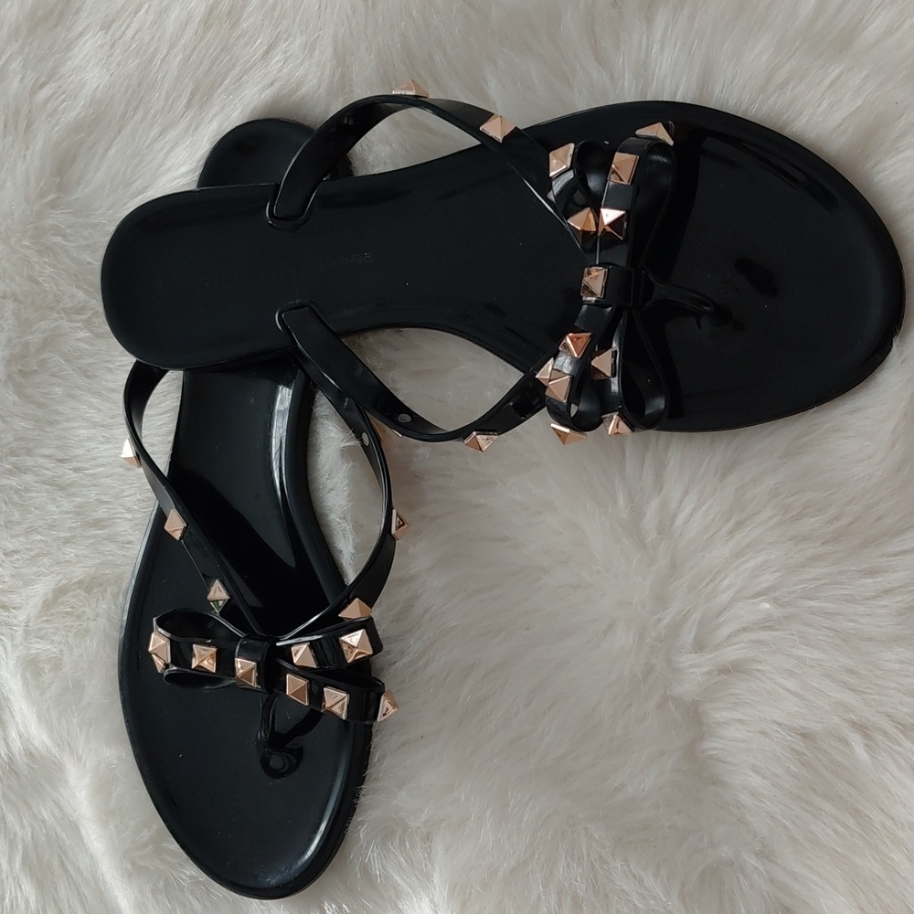 Wild Diva JoJo Black Rubber Jelly Bow Flip-Flops - Picture 9 of 14